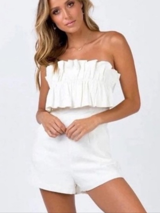 Princess Polly Pants - Princess Polly Hunter Mae Strapless Ruched Frill Playsuit Romper White Size 4